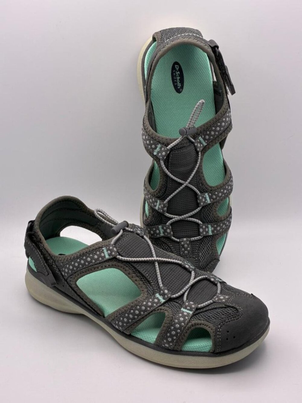 Dr Scholls Womens 7W CRUISING Fishermans Sandals Bunge Straps Gray Teal Comfort